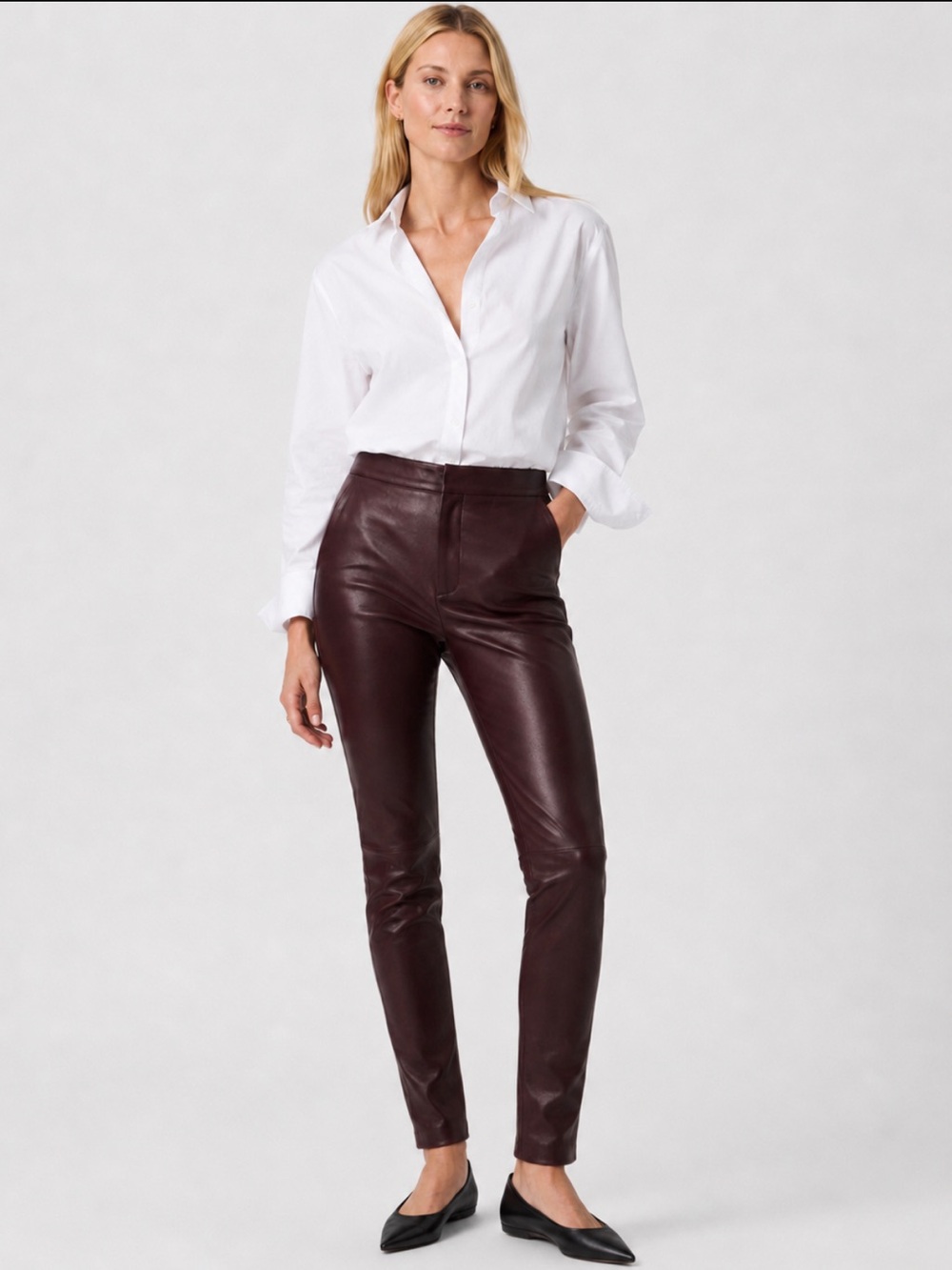 Helmut Lang Burgundy Lambskin Leather Legging Pants Size 4 Wine Oxblood Minimal
